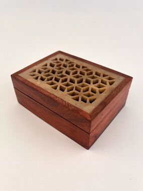 Mango Wood Box with Soapstone Lattice - Made in India